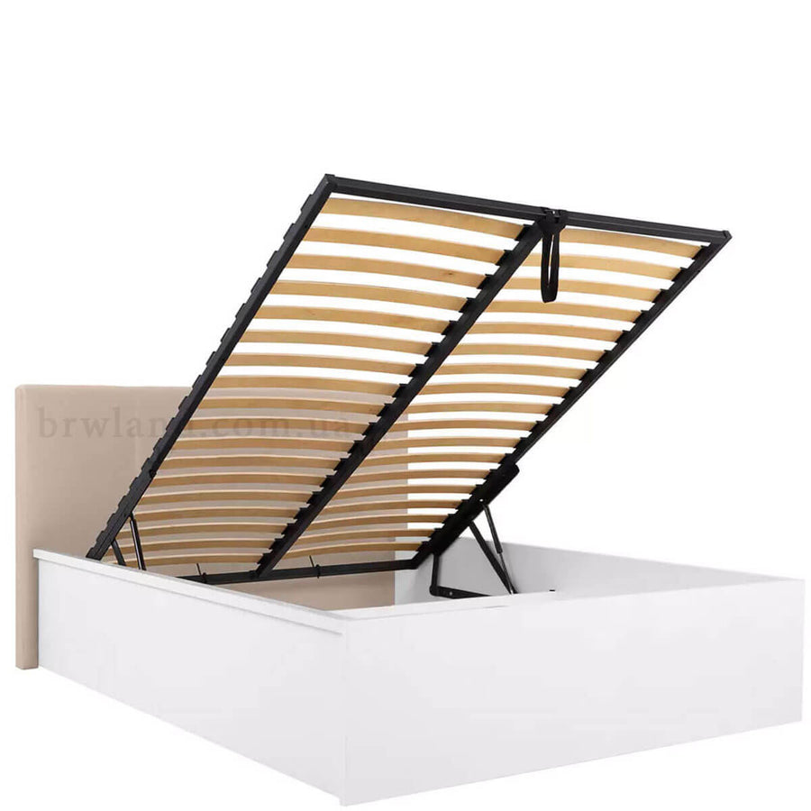 Фото ліжка з підйомним механізмом TETRIX LOZ/140/B/T BRW білий глянець із бежевої накладкою