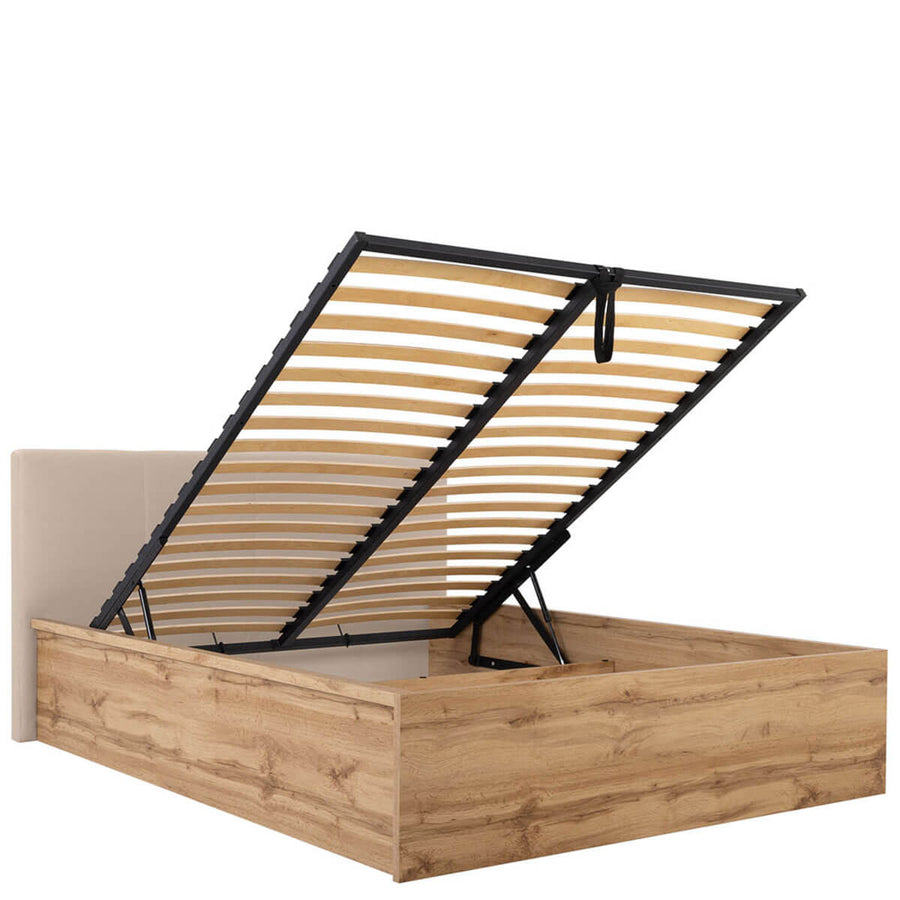 Фото ліжка з підйомним механізмом TETRIX LOZ/140/B/T BRW дуб з бежевої накладкою