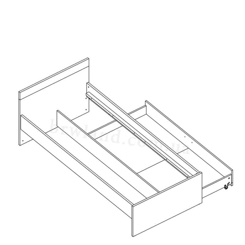 На фото схема ліжка 90 KUBO LIVEO KB10 з шухлядою