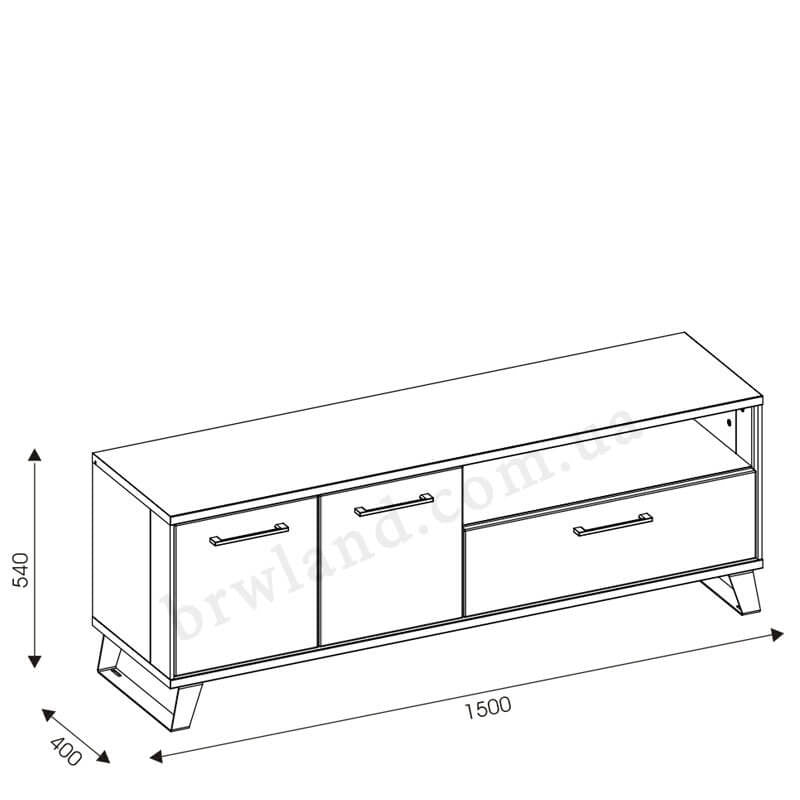 На фото схема з розмірами тумби ТВ LOFT LIVEO LT1