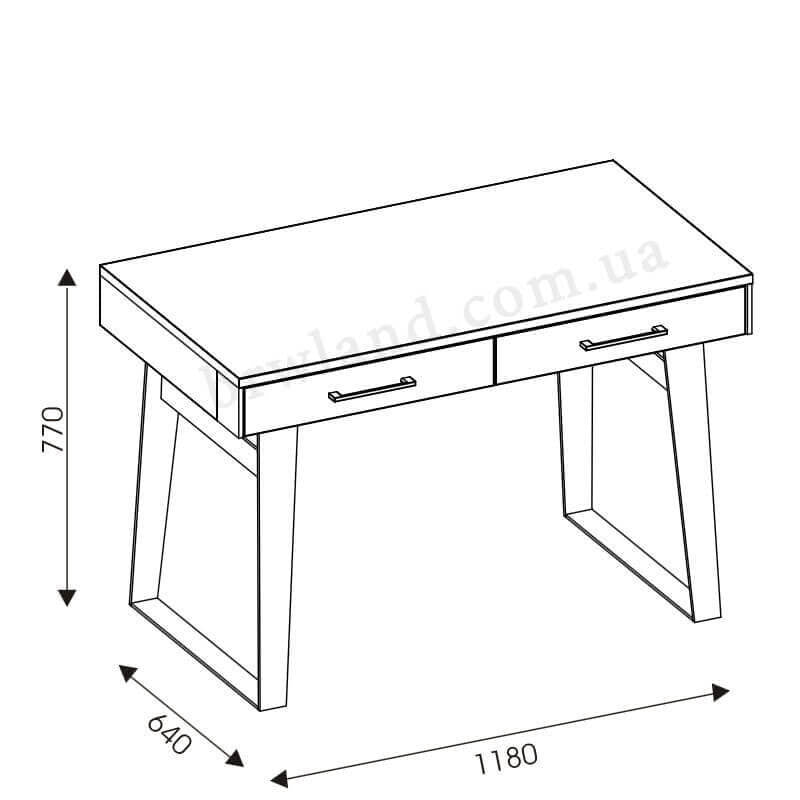 На фото схема з розмірами письмового столу LOFT LIVEO LT14