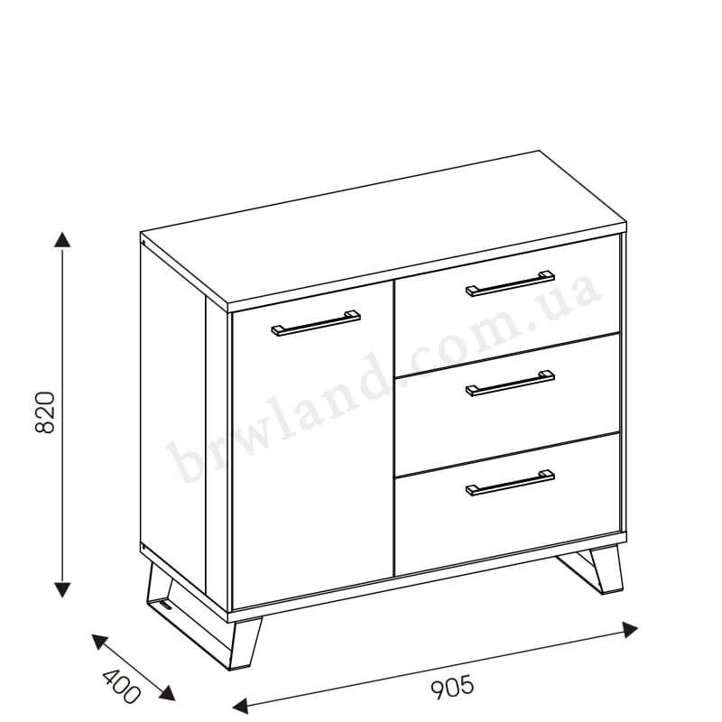 На фото схема із розмірами тумби LOFT LIVEO LT2