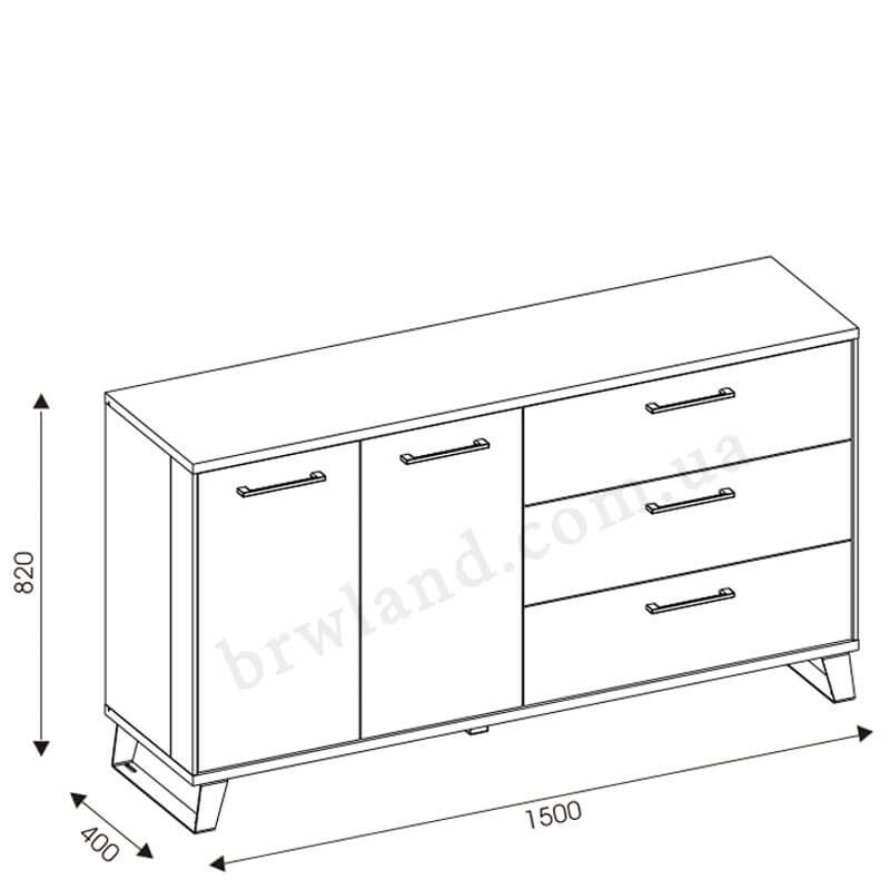 На фото схема із розмірами комода LOFT LIVEO LT3
