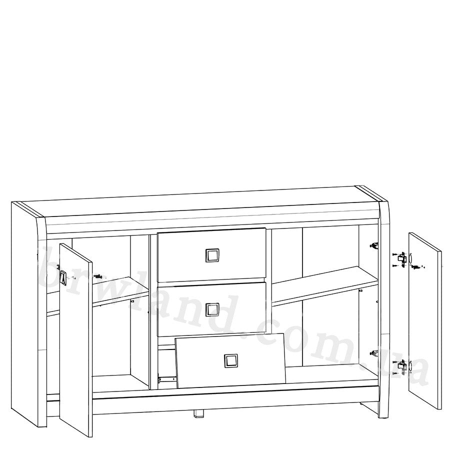 На фото схема наповнення комоду ЛОРЕН БРВ KOM2D3S