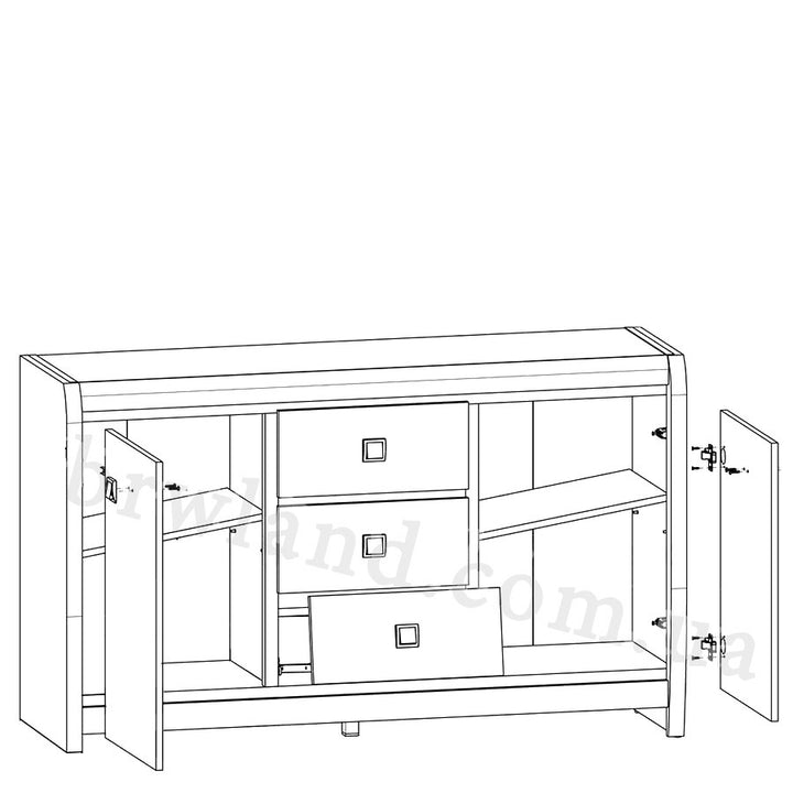 На фото схема наповнення комоду ЛОРЕН БРВ KOM2D3S