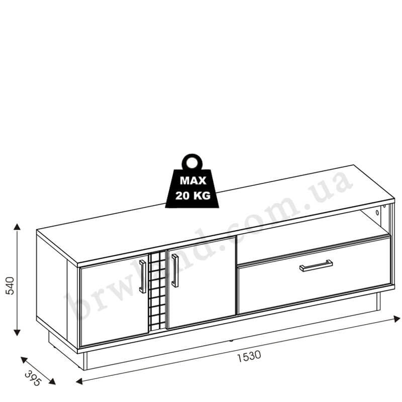 На фото схема із розмірами тумби ТВ MARCO LIVEO MR1