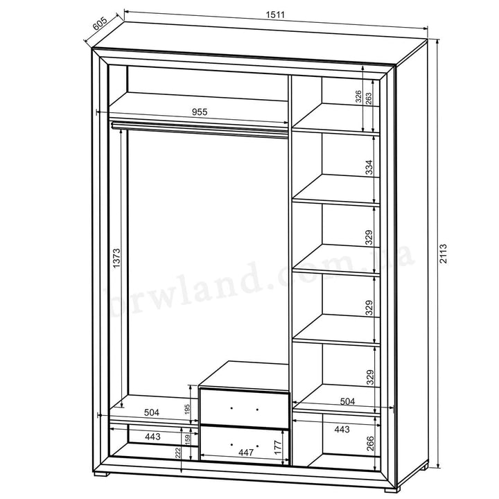 Фото схеми з розмірами шафи МАРКУС БРВ SZF3D2S
