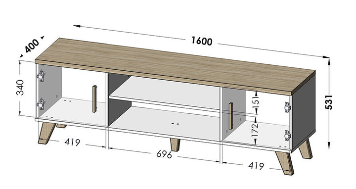 Фото схеми розмірів тумби під телевізор 160 LOTTA CAMA 2D2K білий