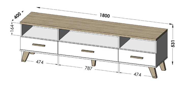 Фото схеми розмірів тумби під телевізор 180 LOTTA CAMA 3S3K білий