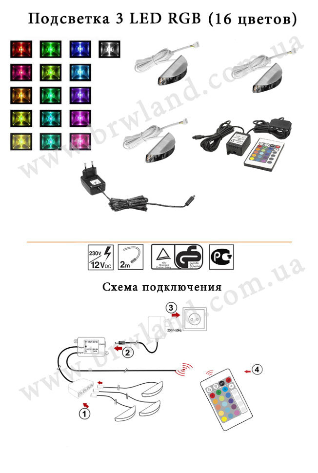 Фото підсвітки 3 LED RGB комплекту VIGO CAMA MEBLE New 1