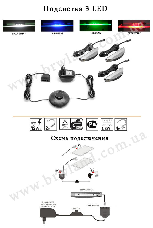 Фото підсвітки 3 LED комплекту VIGO CAMA MEBLE New 1