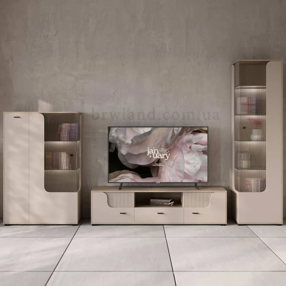 Фото вигляду спереду меблів для вітальні СІЄНА БРВ з підсвіткою