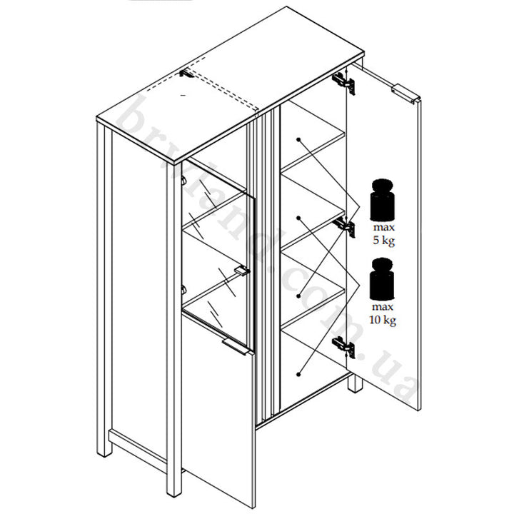 На фото схема з навантаженнями низької вітрини HELIX MEBELBOS 2D1W