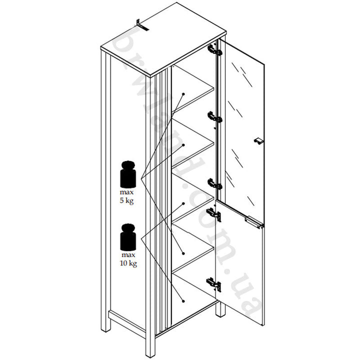 На фото схема з наповненням та навантаженнями правої вітрини HELIX MEBELBOS 1D1W