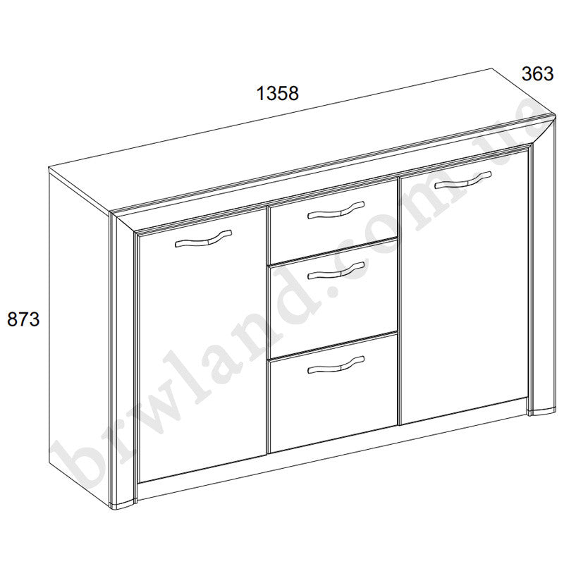 На фото схема розмірів комоду SAPORI MEBELBOS 2D3S