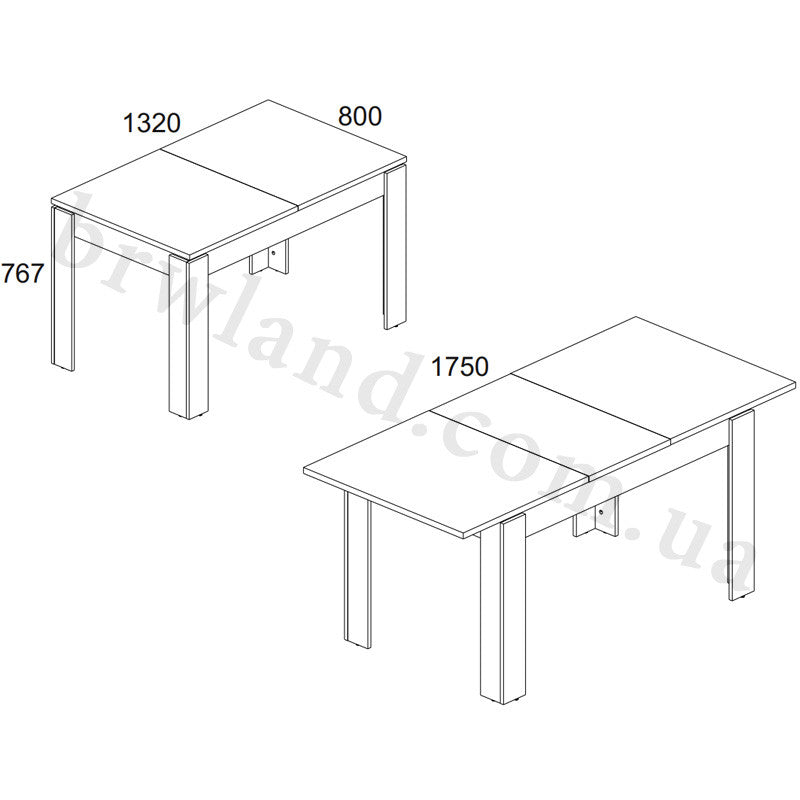 Фото схеми розмірів обіднього столу 130/175 SAPORI MEBELBOS
