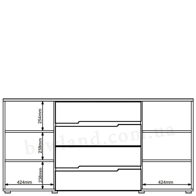 На фото схема з розмірами комоду MEMPHIS BRW KOM2D4S/8/17