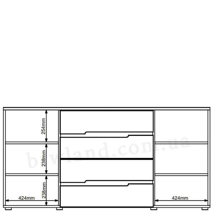 На фото схема з розмірами комоду MEMPHIS BRW KOM2D4S/8/17