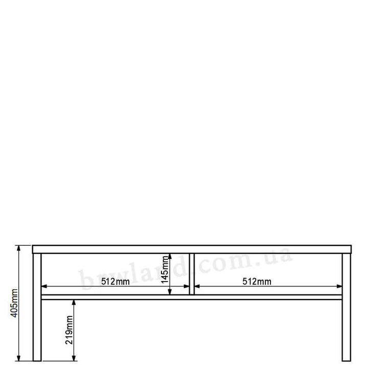 На фото схема з розмірами журнального столика MEMPHIS BRW LAW2S/4/11