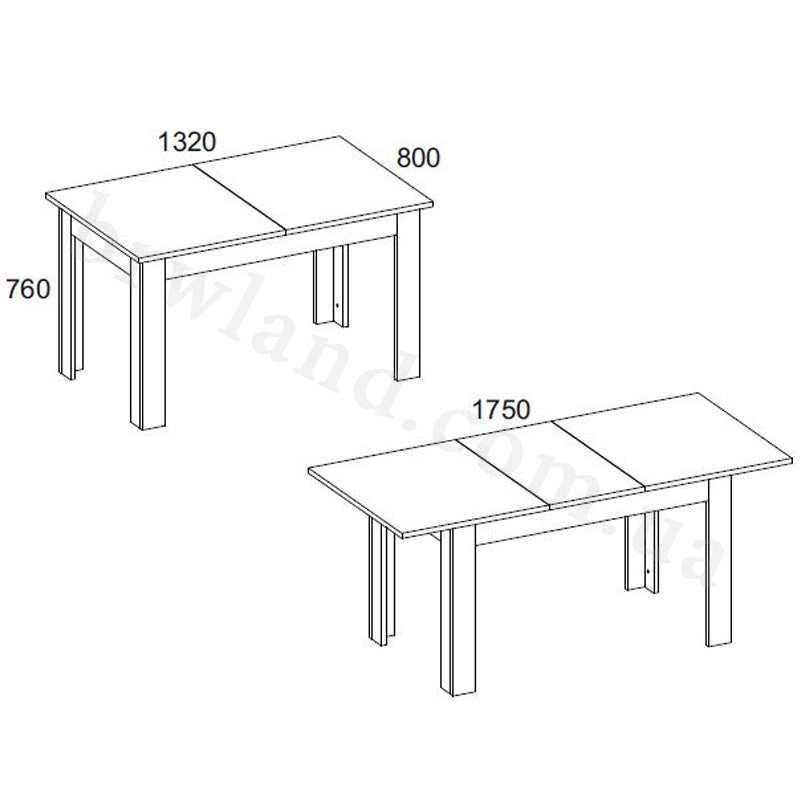 На фото схема розмірів обіднього столу 130/175 MORTIZ MEBELBOS
