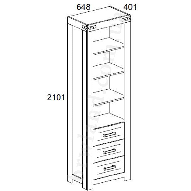На фото схема розмірів стелажу MORTIZ MEBELBOS 3S
