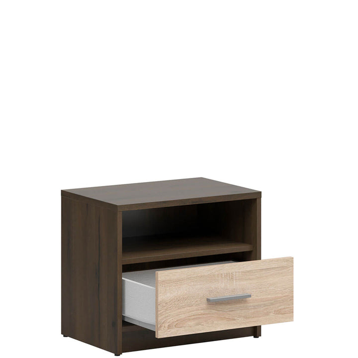 Фото наповнення приліжкової тумбочки NEPO PLUS KOM1S BRW дуб шляхетний / дуб сонома