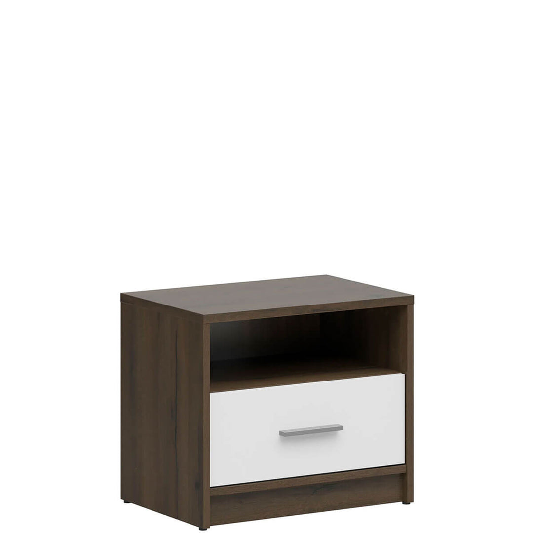Фото вигляду збоку приліжкової тумбочки NEPO PLUS KOM1S BRW дуб шляхетний /білий