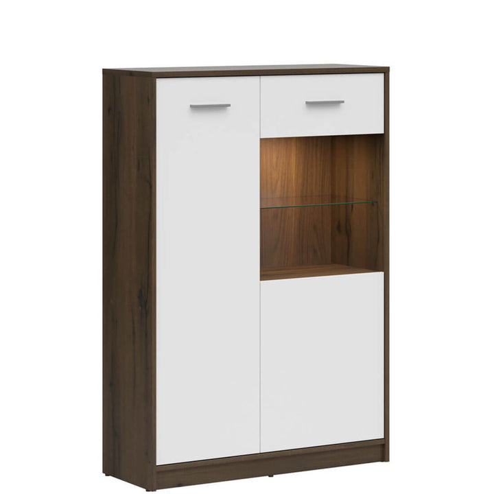 Фото вітрини з підсвіткою NEPO PLUS BRW REG1D1W/90_LED дуб шляхетний / білий