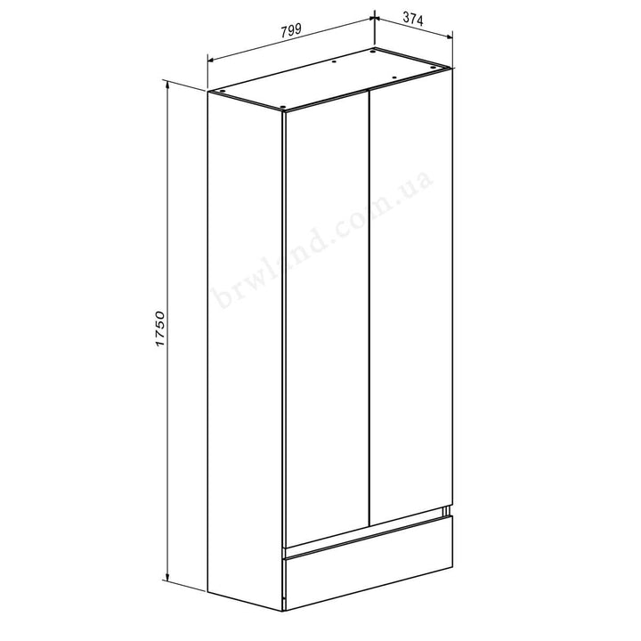 Фото схеми з розмірами шафи-надставки АНСІ ГЕРБОР REG2D1S