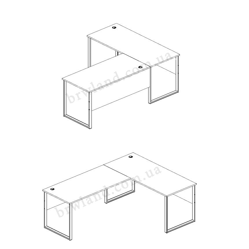 На фото два варіанти складання кутового письмового столу OFFICE BIU/223/170 BRW