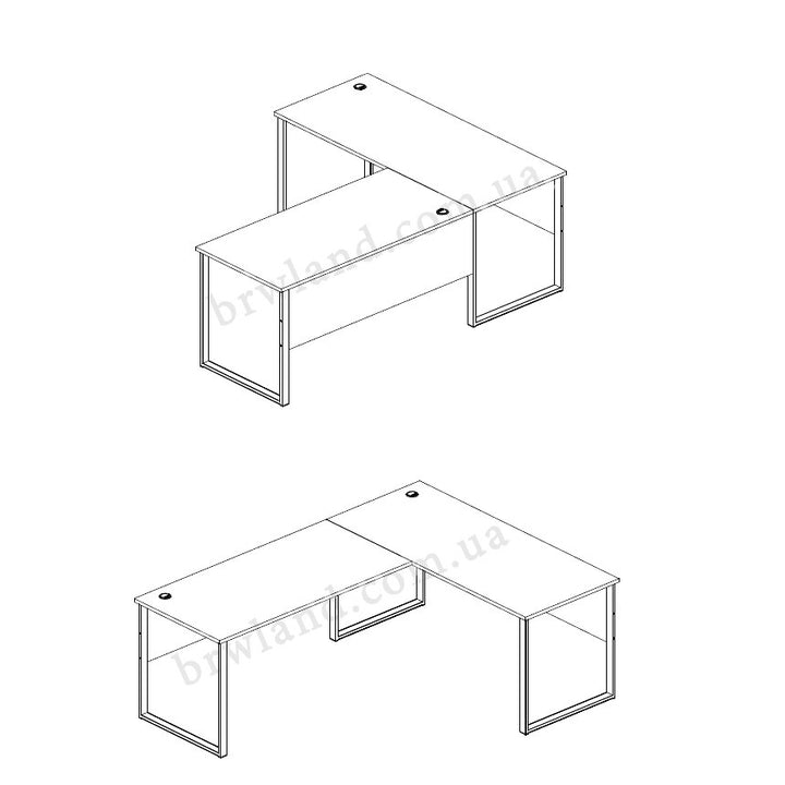 На фото два варіанти складання кутового письмового столу OFFICE BIU/223/170 BRW