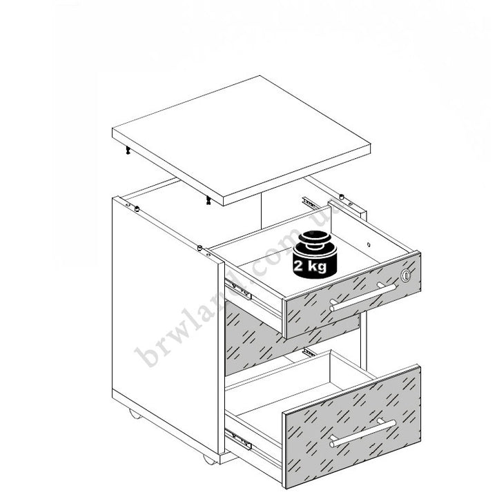 На фото схема навантаження мобільної тумбочки OFFICE LUX KON3S BRW