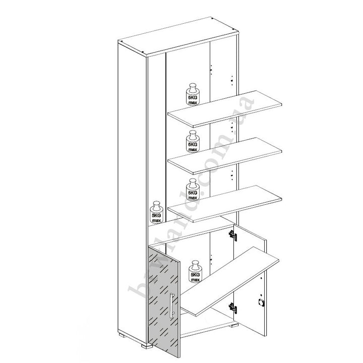 На фото схема навантаження стелажу OFFICE LUX REG2D/220 BRW