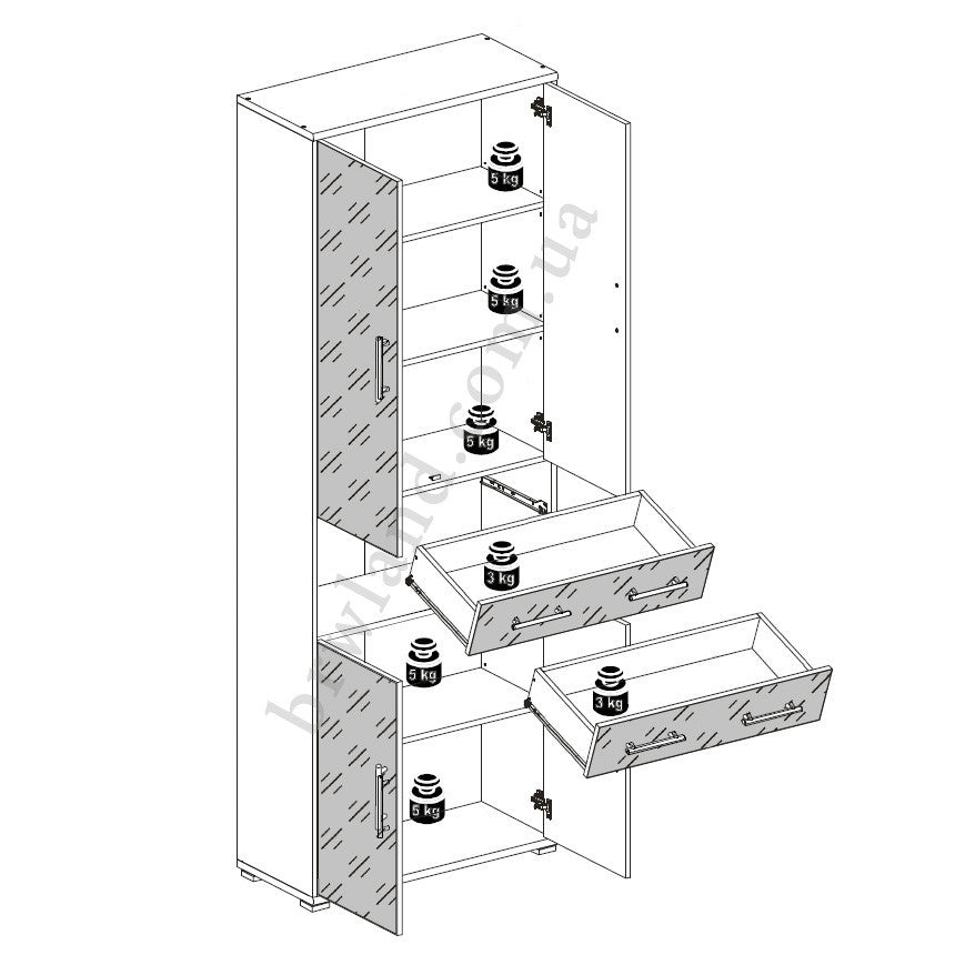 На фото схема навантаження шафи OFFICE LUX REG4D2S/220 BRW