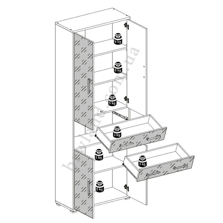 На фото схема навантаження шафи OFFICE LUX REG4D2S/220 BRW