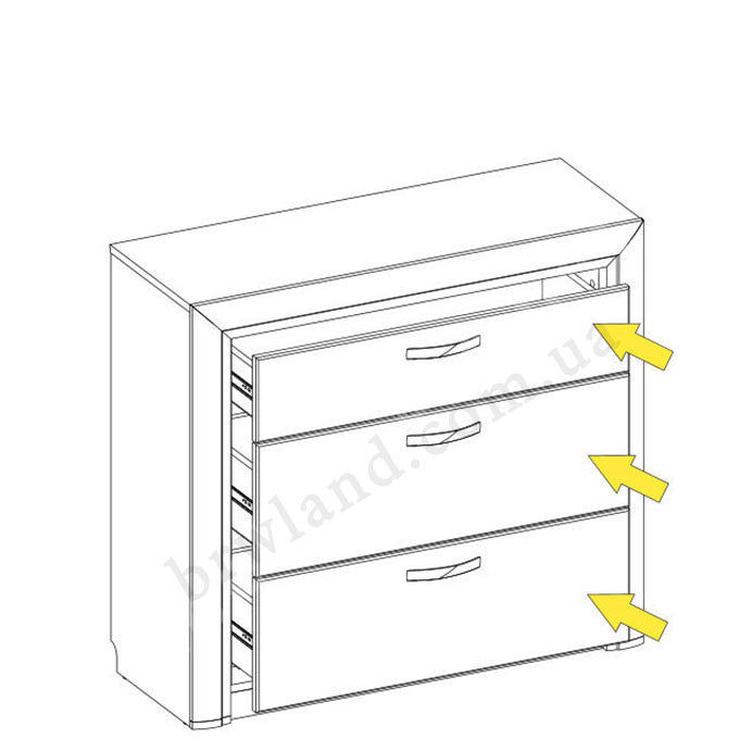 На фото схема наповнення комоду OLIVIA MEBELBOS 3S