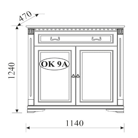 На фото схема з розмірами комоду ORFEUSZ TARANKO OK-9A