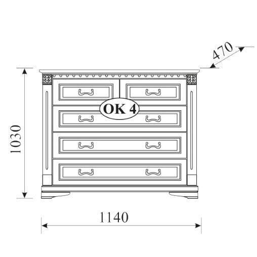 На фото схема із розмірами комода ORFEUSZ TARANKO OK-4