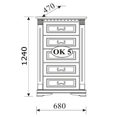 На фото схема з розмірами комоду ORFEUSZ TARANKO OK-5