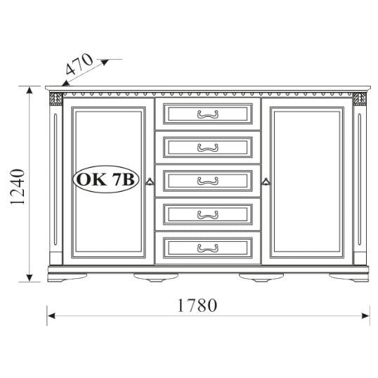 На фото схема із розмірами комода ORFEUSZ TARANKO OK-7B