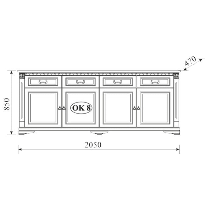 На фото схема з розмірами комоду ORFEUSZ TARANKO OK-8