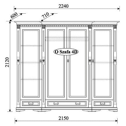 На фото схема з розмірами шафи ORFEUSZ TARANKO O-4D
