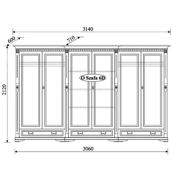 На фото схема з розмірами шафи ORFEUSZ TARANKO O-6D