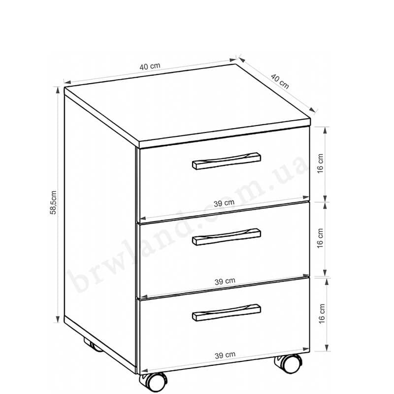 На фото схема мобільної тумби OSKAR MEBELBOS 3S