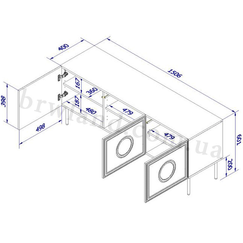 Фото схеми з розмірами тумби ТВ PALAZZO CAMA 150 3D