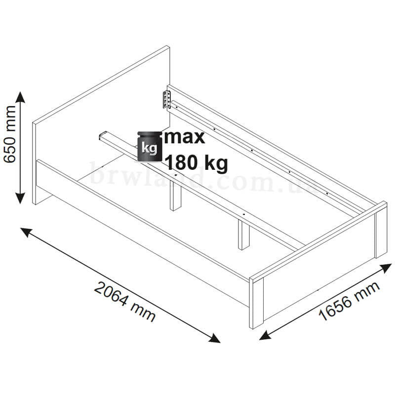 Фото схеми ліжка 160 ПАВІ ВМВ (каркас) з розмірами