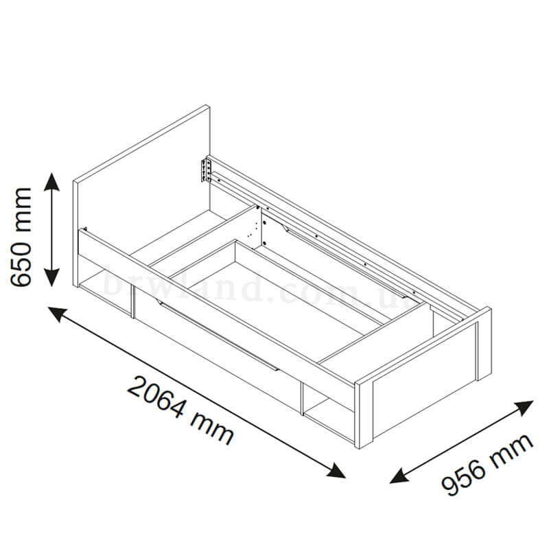 Фото схеми ліжка 1S/90 ПАВІ ВМВ (каркас) з розмірами