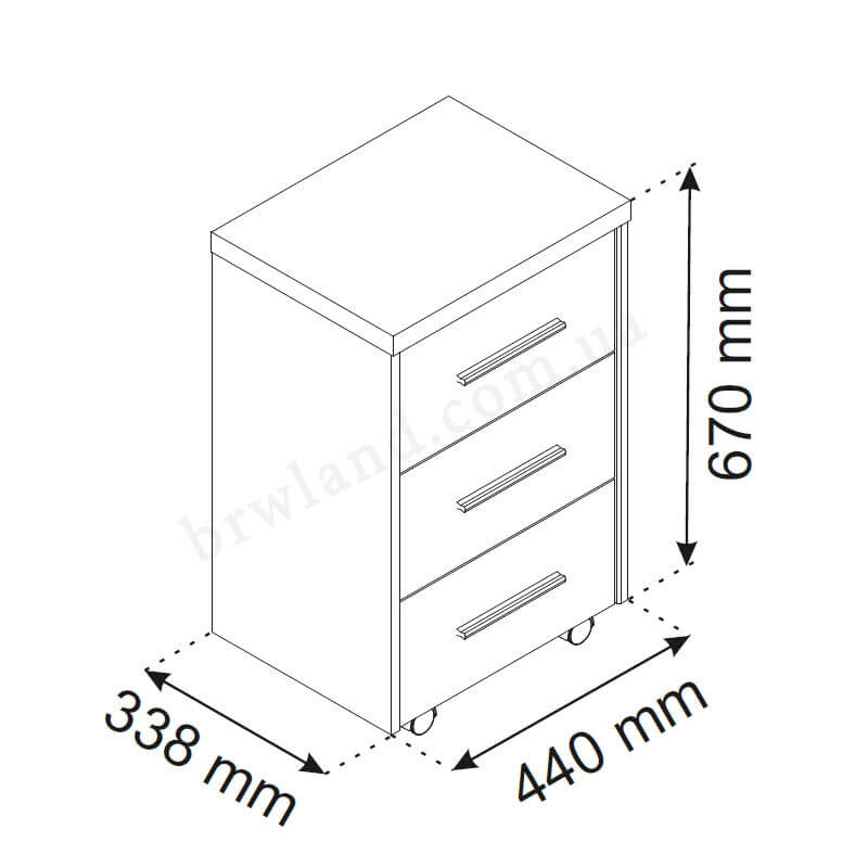 Фото схеми з розмірами мобільної тумбочки ПАВІ ВМВ 3S