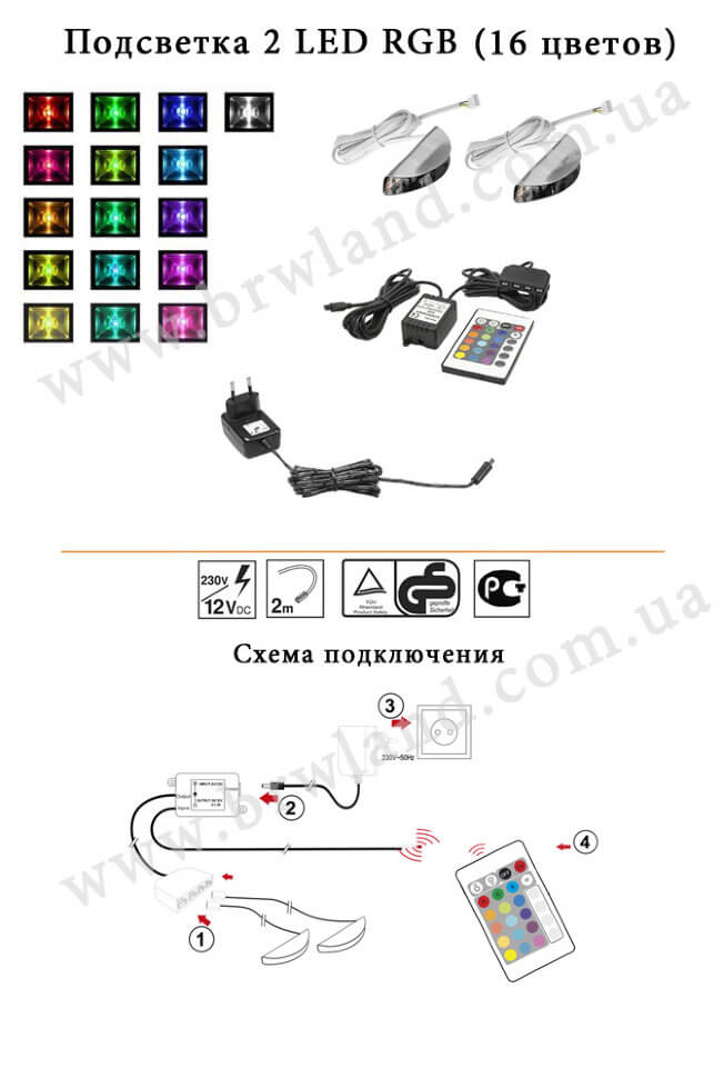 Фото схеми підключення підсвітки 2xLED RGB CAMA