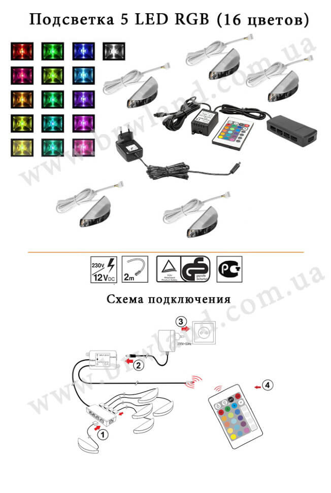 Фото схеми підключення підсвітки 5xLED RGB CAMA